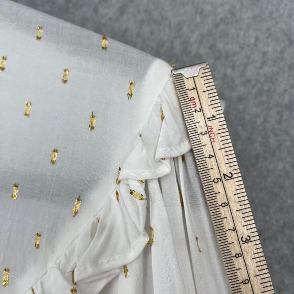 Draper James Womens Clip Dot Blouse Top Size L White Gold Metallic Ruffle Modest - Picture 12 of 14